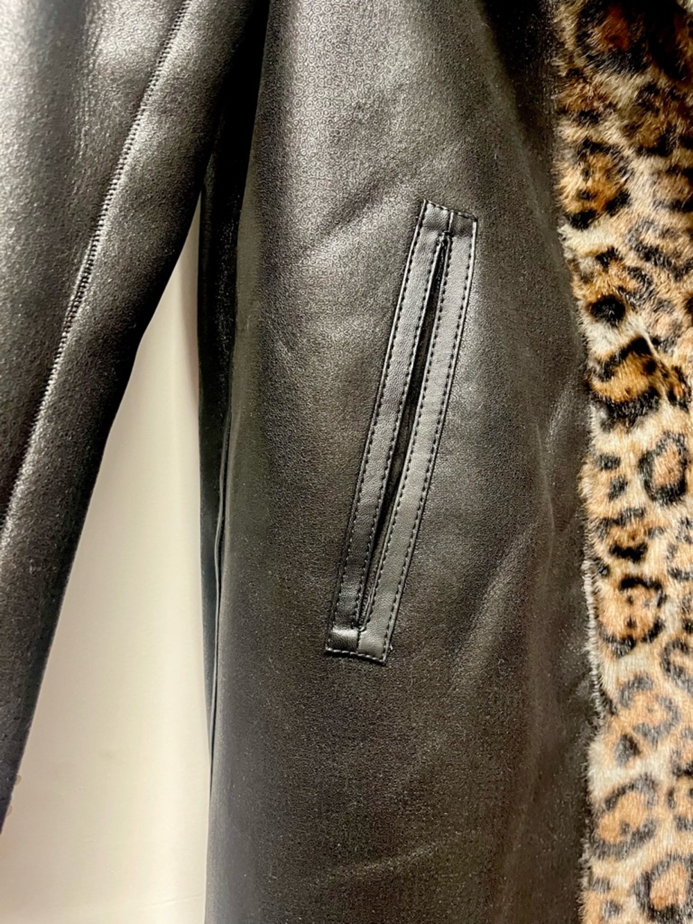 La Fiorentina Reversible Faux Fur Leopard & Black Leather Long Maxi Trench Coat - Picture 8 of 12